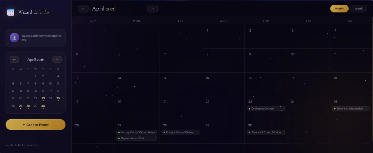 Wizard Calendar month view with color-coded events