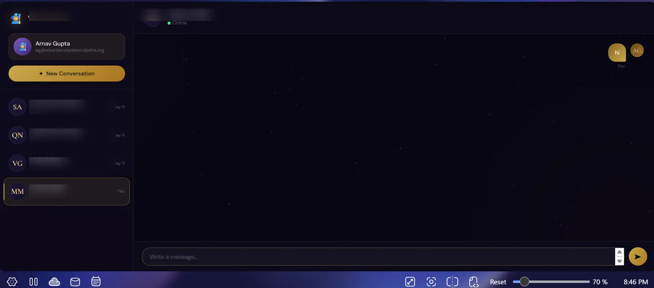 Wizard Chat conversation view with contact list